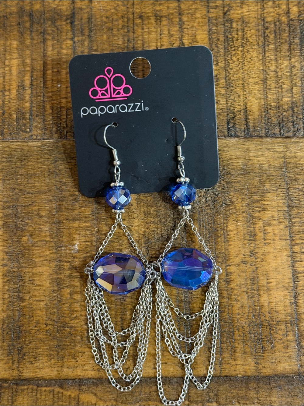 paparazzi Blue Iridescent Crystal Chain Fringe Earrings